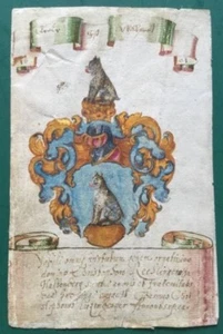 Handgemaltes Familienwappen JOHANNES CHRISTOPH LUTZENBERGER, 1601, altkoloriert - Picture 1 of 3
