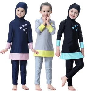 Islamic Kids Girls Swimwear Modest Burkini Full Cover Muslim Girls Swimsuit New - Picture 1 of 42