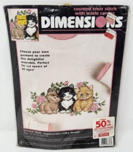 Dimensions Counted Cross Stitch with Waste Canvas Kitten Trio 3848 - Picture 1 of 11