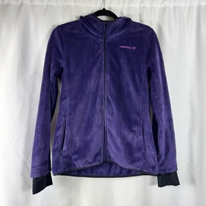 Merrell Purple Fuzzy Plush Full Zip Jacket Hooded Thumb Holes Outdoor Hiking M - Picture 1 of 12