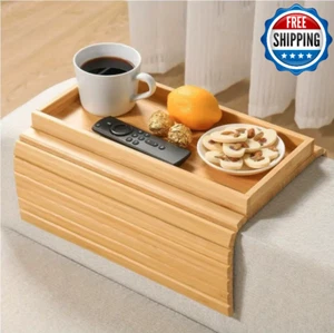 Foldable Bamboo Tray with Cup Holder, Couch Arm Table Tray, Sofa Armrest Tray - Picture 1 of 6