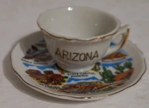 Vtg Arizona Souvenir Miniature Cup Saucer Set Landmarks Tea Retro Japan - Picture 1 of 8