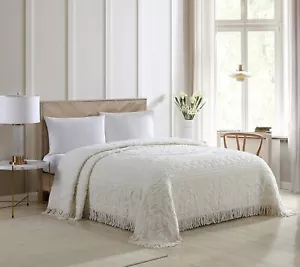 Beatrice Home Fashions Medallion Chenille Bedspread 100% Cotton, King, Ivory - Picture 1 of 5