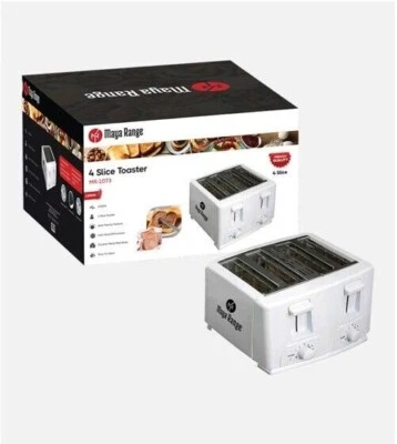 White Toaster 4 Slice 1300W Variable Browning Control with Crumb Tray Kitchen UK - Image 1 of 4