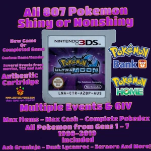 Pokémon Ultra Luna Cargado con Todos los 807 Pokémon Max Dinero Listo para Pokémon Hogar - Imagen 1 de 11