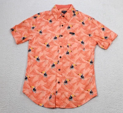 MATIX Shirt Men’s Small Orange Button Up Short Sleeve Hawaiian Tucan Bird - Image 1 of 4