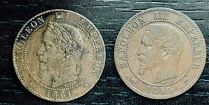 France Napoleon III - Set 2 Cents 1855 D Lyon And 1861 Paris - Picture 1 of 2
