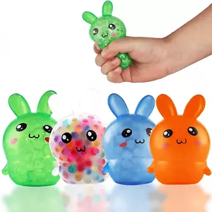 Easter Basket Stuffers - 4 Pack Squishy Bunny Stress Balls - Fun Fidget Toys - Picture 1 of 12