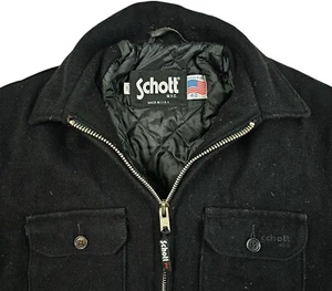 HOT USA Men's SCHOTT @ SPORTS BIKER PARKA 4 Pockets LINED BLACK WOOL Jacket 40 M - Picture 1 of 14