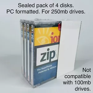 SEALED PACK of 4 Iomega 250MB Zip Disks Formatted for PC, Use with 250MB Drives - Picture 1 of 11
