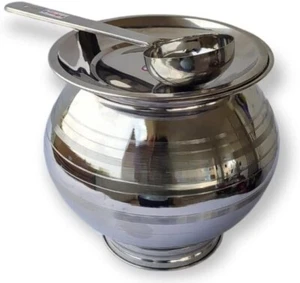 Edelstahl Pongal Topfset 2,5 l mit Deckel & Schöpfkelle für Gasherd - Bild 1 von 4