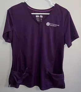 Large Purple Label Yoga by Healing Hands Scrubs Top St. Catherines Barely Used - Picture 1 of 5