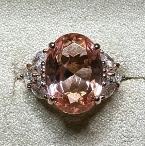 Beautiful BBJ Peach Morganite & CZ Sterling Silver Ring Size 5.25 - Picture 1 of 8