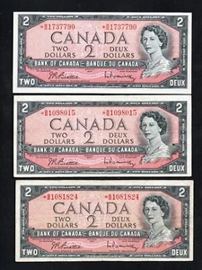 1954 X 3 CANADA * ASTRISK REPLACEMENT TWO DOLLAR BILLS HAVE A L@@@K - Picture 1 of 2