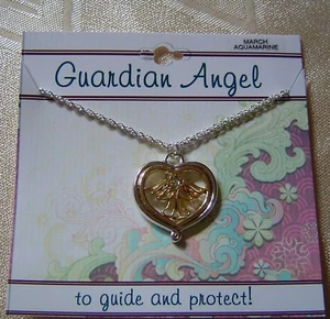 March Guardian Angel necklace,aquamarine crystal birthstone,2 tone plated,card - Picture 1 of 1