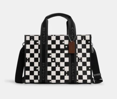 Bolso de Mano Coach Smith Nuevo con Etiquetas con Estampado de Cuadros Plateado/Negro/Tiza CR101 Foto 1 de 4
