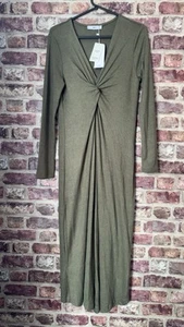 Mango Olive Green knit/knot Midi dress Size: 12/L New Knitted - Picture 1 of 8