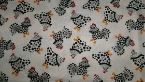 BTHY OFF WHITE W BLACK DOT CHICKEN ROOSTER COTTON BLEND FABRIC FARMHOUSE QUILT - Picture 1 of 2