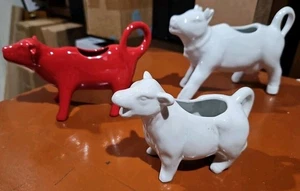 3 Keramik Kuh Milchkännchen sortiert, modern & vintage, rot & weiß, Bauernhaus - Bild 1 von 14
