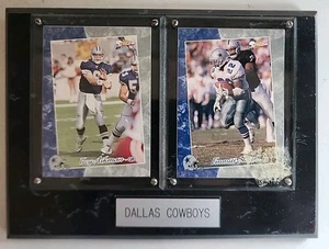 VTG NFL Dallas Cowboys Cards Troy Aikman Emmitt Smith WALL PLAQUE 8"x6" - Picture 1 of 2