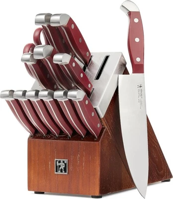 HENCKELS Statement 14 Piece Serrated Self-Sharpening Knife Block Set, Red