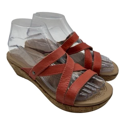 Crocs A-Leigh Cork Wedge Sandals Women's Size 6 Coral Pink Leather Straps 11847 - Image 1 of 4