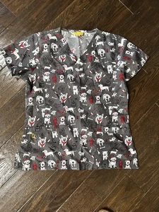 WonderWink Women Sz M Cute Scrub Top W/Pockets Gray Dogs & Toys Vet Pediatric - Picture 1 of 4