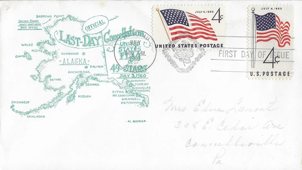1960 FDC, #1153, 4c 50-Star Flag, Al Boerger - Image 1 of 1
