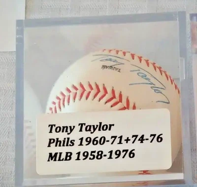 Tony Taylor Phillies Autographed Signed Baseball Official League Ball in Cube - Image 1 of 2