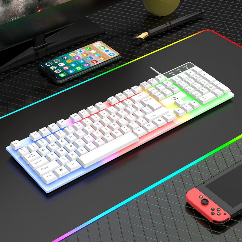 Wired Gaming Keyboard And Mouse Set RGB LED Rainbow Backlit For Computer Desktop - Image 1 of 1