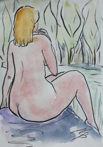 NB*Angst*Aquarell*14,8x21cm*Original*Nu*Akt*Erotik*Kunst*Person*Unikat! - Bild 1 von 1