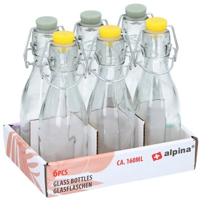 ALPINA Clip Top Bottles Glass Preserve Oil Vinegar Beverage Airtight Swing Top 160ml 6x