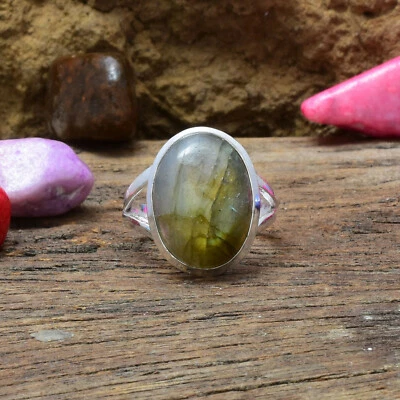 Beauty Pietra Labradorite 925 Argento Sterling Handmade Anello Tutte le Misure - Immagine 1 di 3