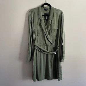 City Chic XS/14 Khaki Green Long Sleeve Urban D Ring Faux Wrap Mini Dress NWT - Picture 1 of 13