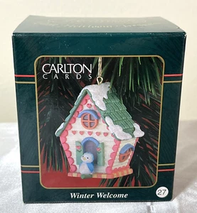Carlton Cards Pastel Birdhouse Ornament With Bird Winter Welcome - Picture 1 of 9