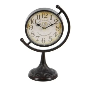 Leeds & Co 12"H x 5"W Black Metal Vintage Table Clock - Old Town Mantle Antique - Picture 1 of 10