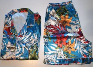 NEW MEN'S 2 PIECE BLUE PRINT SATIN PAJAMA SET ADULT L - Picture 1 of 5