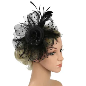 Women Fascinator Hat Cocktail Bridal Tea Party Headband Flower Feather Hair Clip - Picture 1 of 23