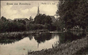 1907 Bahnpost-Stempel Zug 359 auf alter Postkarte HORNEBURG Partie a.d. Aue - Picture 1 of 2