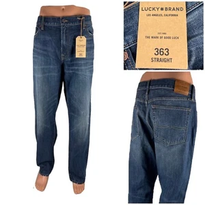 Lucky Brand 363 Straight Jeans Mens 40 x 32 Blue Dark Denim Stretch Cotton NWT - Picture 1 of 15