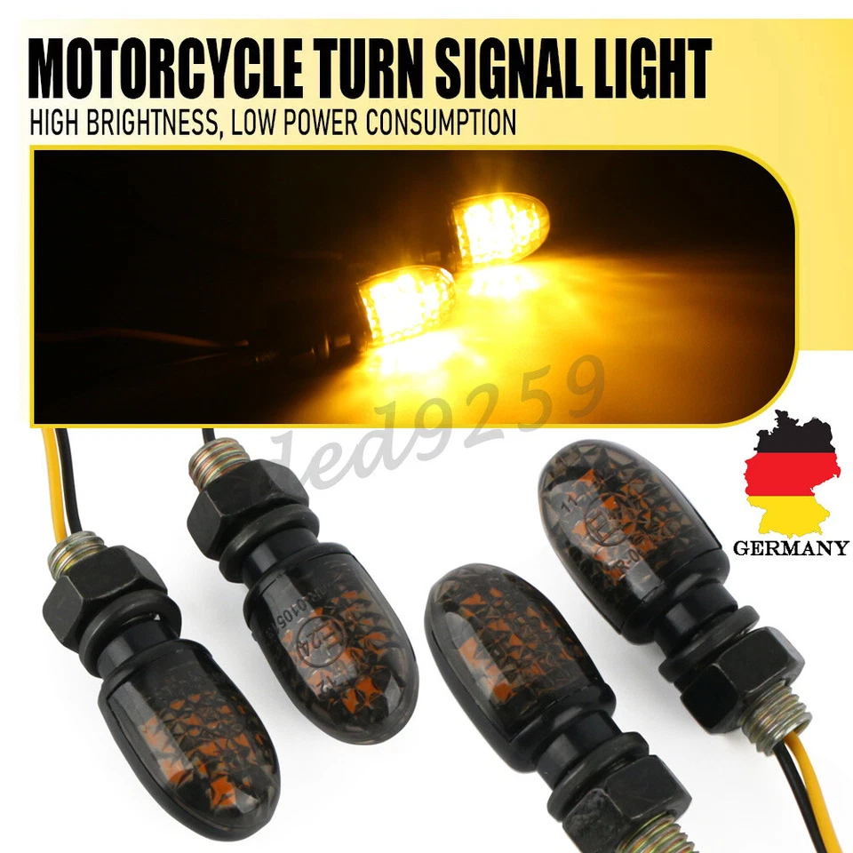 4x LED Blinker Motorrad Rauchglas Blinkleuchten Universal Vorn Hinten E-Geprüft - Bild 1 von 4