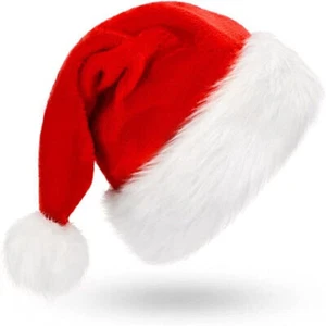 2x Weihnachtsmannmütze Nikolausmütze Rot Plüsch Mütze Santa Dicker Fellrand - Bild 1 von 13
