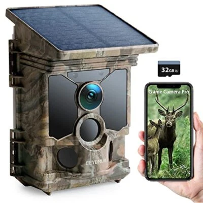 CEYOMUR Solar Wildlife Camera 4K 30fps, WiFi Bluetooth 46MP Trail Camera, 120° - Image 1 of 4