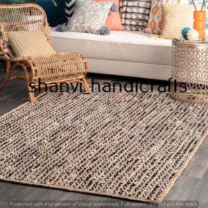 Braided Jute & Cotton Rectangle Rug Modern Living Area carpet outdoor Rag Rugs - Picture 1 of 7