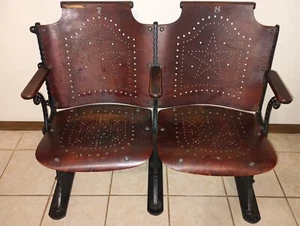 2 Wood Iron Folding Theater Seats, Auditorium Seats, Entryway Bench - Picture 1 of 6