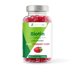 Biotin Gummies 150, 10000mcg per serving,  Strawberry, Vegan-Hair, Skin, Nails - Picture 1 of 8