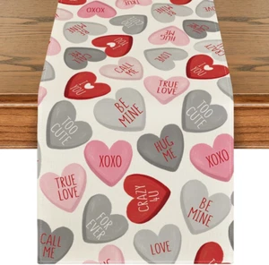 Grey Pink Ture Love Heart Valentine's Day Table Runner Seasonal Kitchen Dining - Picture 1 of 12