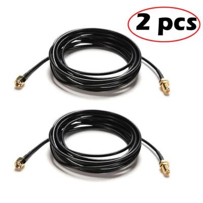 2PCS 10M RP-SMA Male To Female Wifi Antenna Connector Extension Cable Cord Black - Image 1 of 4