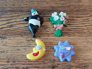 4 Vintage Kitsch Fridge Magnets Moon Sun Animals - Picture 1 of 3