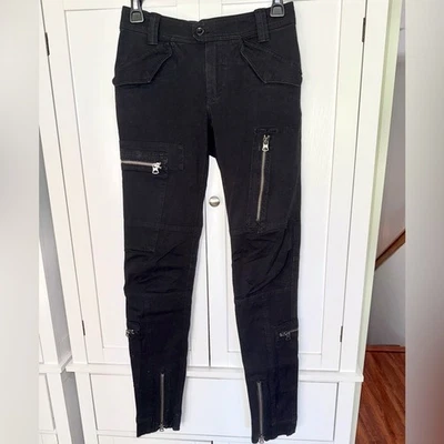 Ralph Lauren Black Moto Cargo Pants Womens 2 Zipper Utility Y2K Goth Grunge - Image 1 of 4